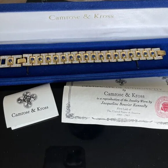 RARE Camrose & Kross Jacqueline Jackie Kennedy JBK Blue Cabochon Bracelet 7-8”
